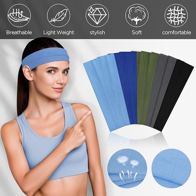 10 PCS Headbands for Women - Fashion Non Slip Cotton Headbands for Women and Men Perfect for Sports and Outdoor Activities in Summer,Including Running, Yoga, Cycling, Gym Workouts