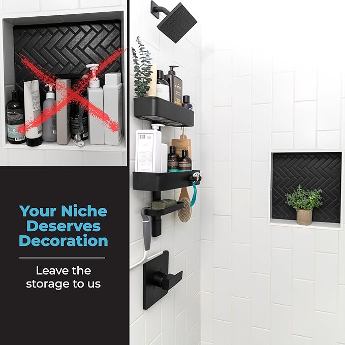 ShowerSMART Rust Resistant Hygienic Shower Caddy – Hanging Bathroom Organizer with Adjustable Shelves, Easy Clean Trays & Magnetic Hooks for DIY Remodels & Shower Niches - Graphite