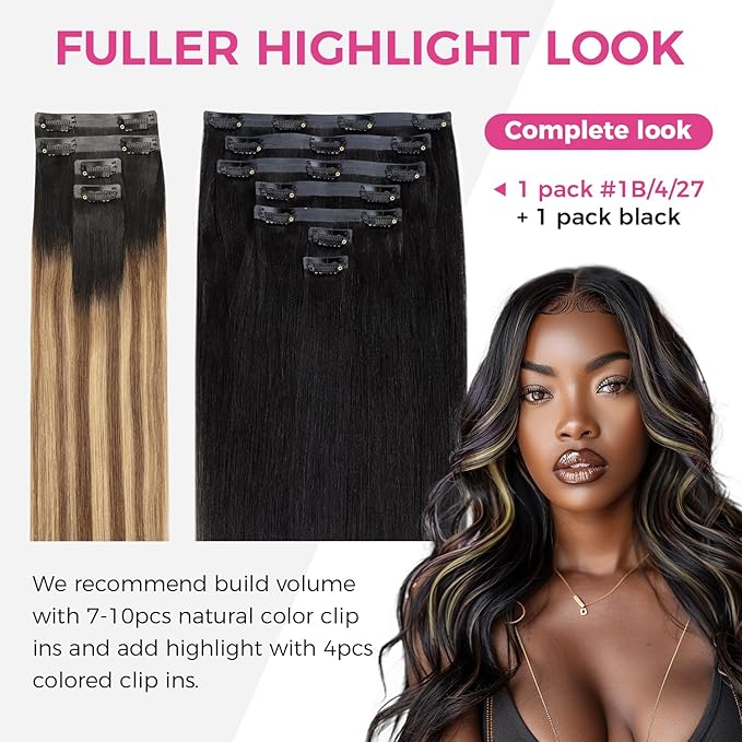 Lashey Seamless Clip in Hair Extensions 4pcs 46g Ombre Balayage Ash Brown to Honey Blonde Clip in Hair Extensions Human Hair with Highlighted Effect 18 Inch Straight Human Hair