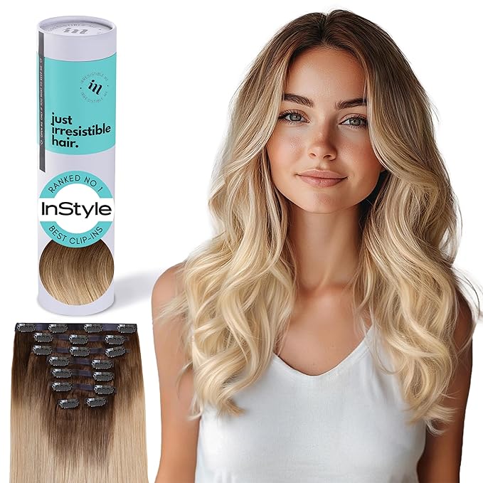 Irresistible Me Real Human Hair Extensions Clip Ins – 100% Human Hair Clip In Extensions for Length & Volume – Invisible Extension – Heat Resistant & Dyeable – Dirty Blonde Rootmelt, 24 Inches