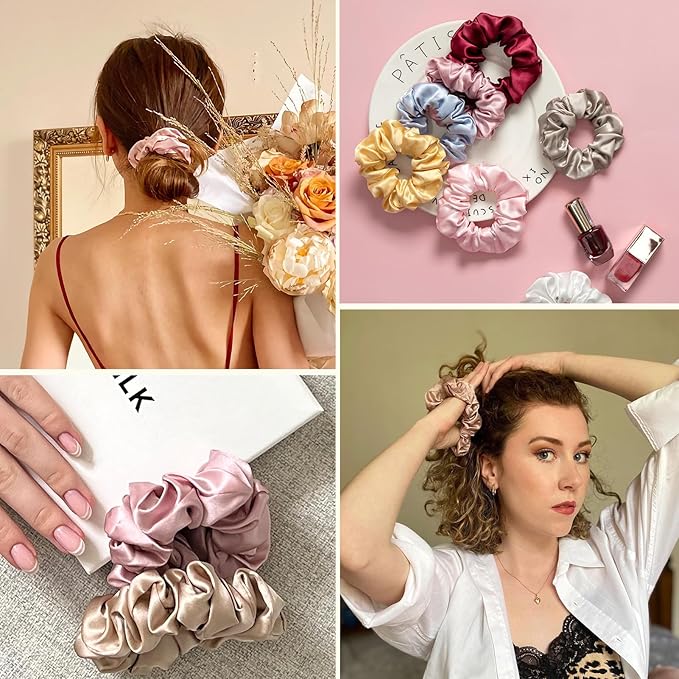 LilySilk Silk Hair Scrunchie, 100% Mulberry Silk, No Damage, Elastic Silk ponytail Holder, Silvergrey, 1 Count