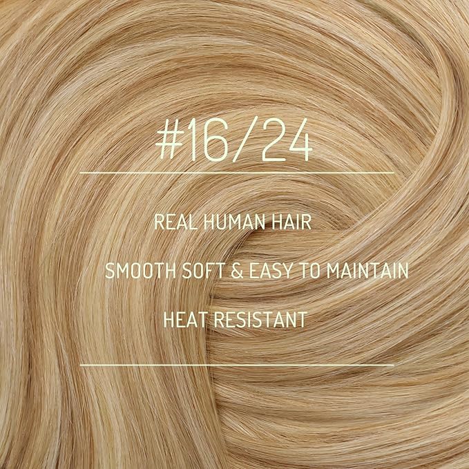 RUNATURE Clip in Hair Extensions Real Human Hair 24 inch, Long Straight Hair, Remy Human Hair Clip in Extensions, Easy Install Hair Extensions 135g 7pcs #16P24 Golden Blonde Highlights