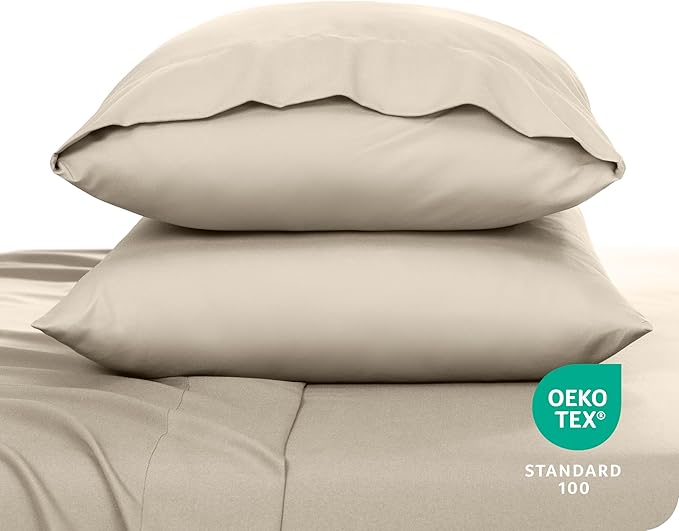 Bare Home Microfiber Pillow Cases - Queen Size Set of 2 - Cooling Pillowcases - Double Brushed - Easy Care - Envelope Closure (Queen Pillowcase Set of 2, Sand)