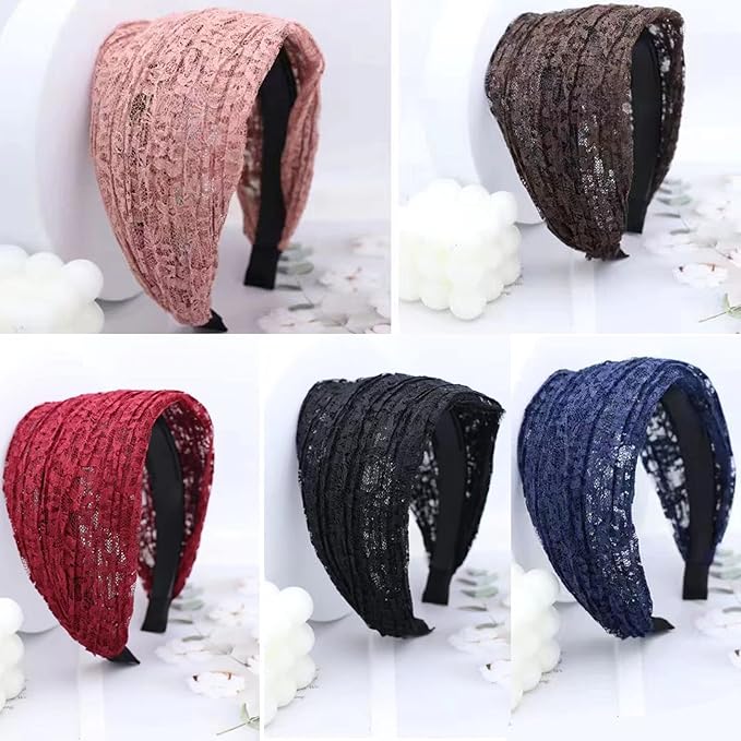 DORIS&JACKY Fashion 2.5 Inch Wide Lace Headbands Elastic Hairbands With Teeth Headwear Accessories For Women And Girls… (Wide Lace-5PCS)