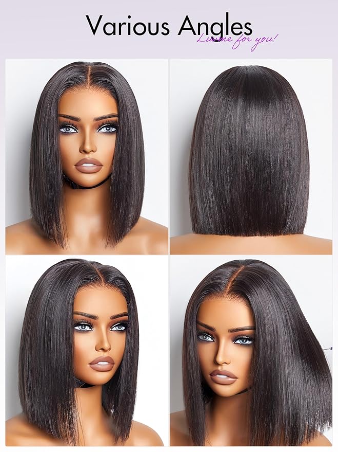 LUVME Ready to Go Bob Wig, Natural Black, Glueless, 100% Unprocessed Virgin Human Hair, Medium Size, 22-22.5 Inches