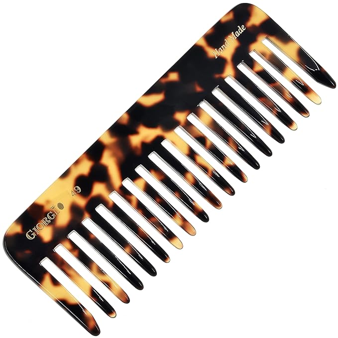 Giorgio G49 Yellow Tokio Large 5.75 Inch Hair Detangling Comb, Wide Teeth for Thick Hair. Detangler Comb For Wet And Dry. Handmade of Quality Cellulose. Saw-Cut, Hand Polished