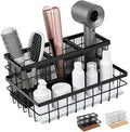 1 Pcs Hair Tool Organizer Countertop Breathable Metal & Bamboo Hot Tools Organizer Under Sink Bathroom Hair Dryer Holder Countertop Brush Comb Holder,makeup tray (White Bamboo,Black)