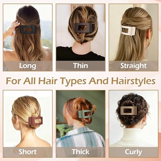 French Flat Hair Clips for Women 6pcs Hair Claw Clips for Thick or Thin Hair Matte Claw Clips for Girls Barrettes Non-Slip Strong Hold Hair Accessories for Women (Basic)