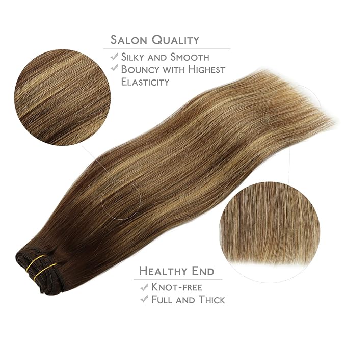 WENNALIFE Hair Extensions Clip In, 9pcs 24inch 150g Balayage Chocolate Brown to Honey Blonde Clip In Hair Extensions Real Human Hair Remy hair extension Double Weft Clip in Human Hair Extensions