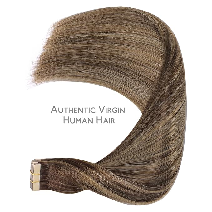WENNALIFE Tape in Hair Extensions Human Hair, 20pcs 18 inch 50g Balayage Chocolate Brown to Honey Blonde Remy Tape Hair Extensions Real Human Hair Tape Extensions Coloured Hair Extensions