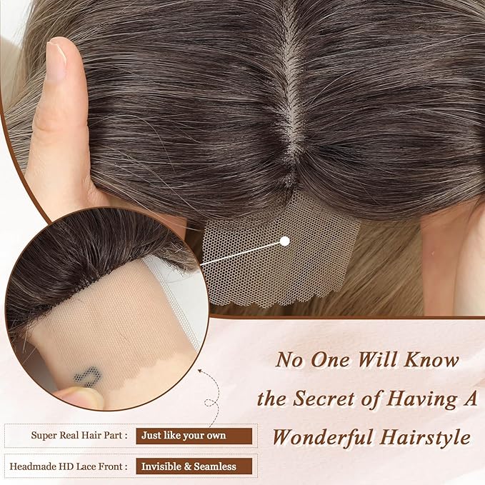 MORICHY Hair Topper for Women with Thinning Hair 20inch Long Wavy HairToppers with Bangs 6.5"x6.5" Large Base Synthetic Wiglets Ombre Dark Blonde