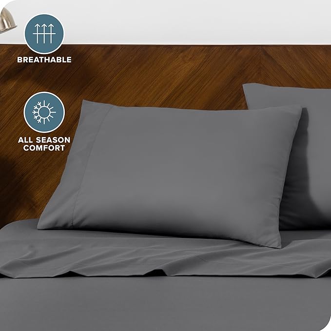 Bare Home Microfiber Pillow Cases - Standard Size Set of 2 - Cooling Pillowcases - Double Brushed - Easy Care - Envelope Closure (Standard Pillowcase Set of 2, Grey)