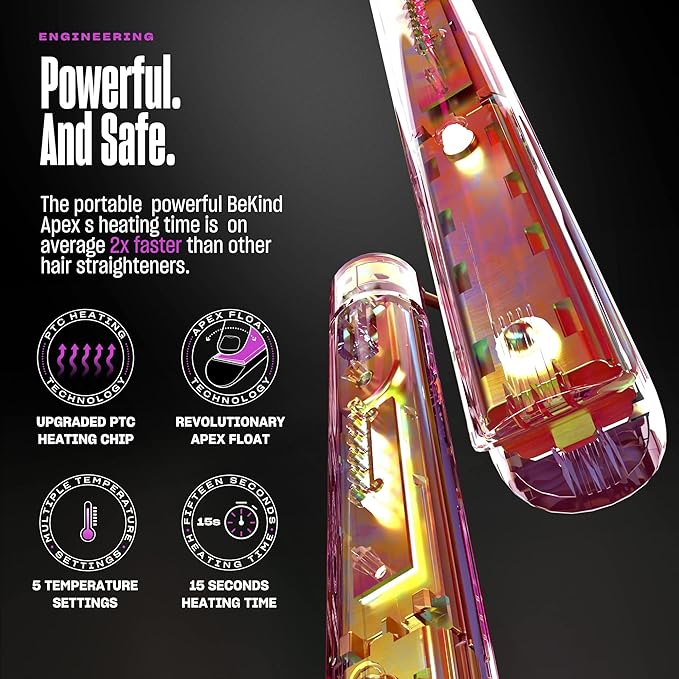 Bekind Apex 2-in-1 Hair Straightener Flat Iron | 1“ 460°F Straightener & Curler for All Hairstyles | UltraSmooth Tech | 15s Fast Heating & Temp Memory | Gift Set for Girls Women (Violet Bloom)