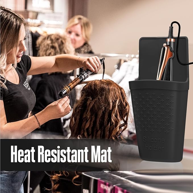 ZAXOP Flat Iron/Curling Iron/Hair Straightene/Hot Hair Tools Holder, Silicone Heat Resistant Mat Pouch Organizer.(Black)