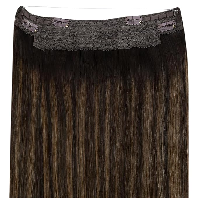 YoungSee 130G Wire Hair Extensions for Women Brown Wire Hair Extensions Human Hair Darkest Brown Mix Medium Brown Balayage Human Hair Fish Line Extensions 22Inch