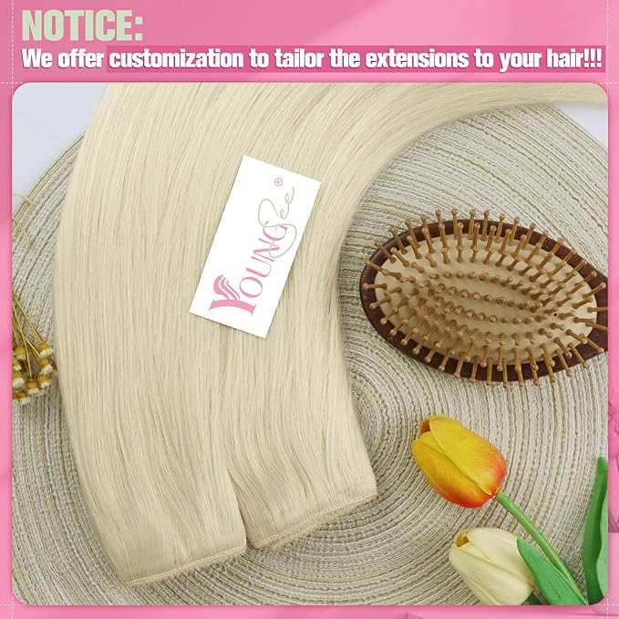 YoungSee Blonde Wire Hair Extensions Platinum Blonde Invisible Wire Human Hair Extensions White Blond Headband Hair Extension for Women 18In 80G