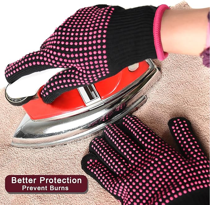 YANTAISIYU ‌2-Pack Heat-Resistant Gloves with Silicone Bumps Heat Blocking Gloves for Curling Hair Styling