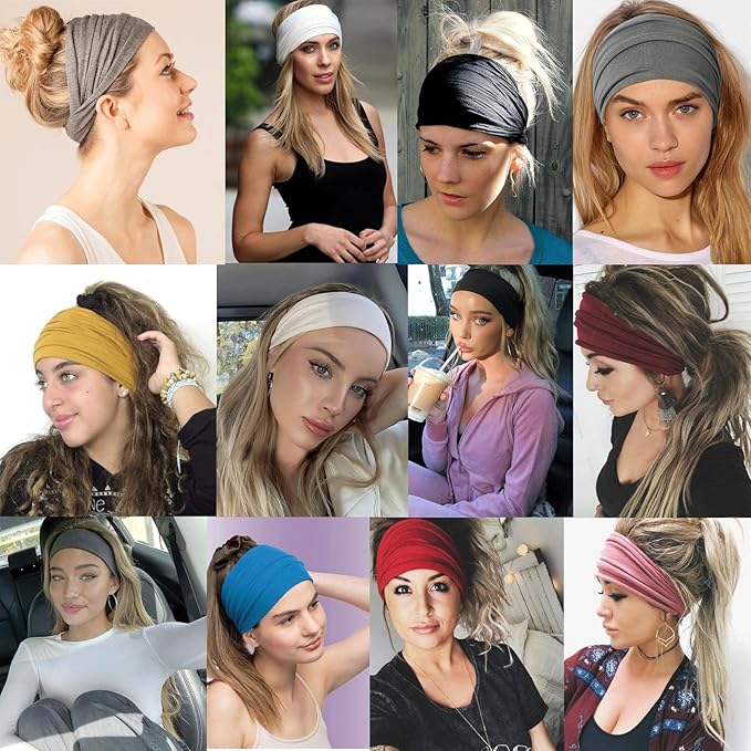 Wide Headbands for Women Large Turban Headband Boho Accessories 6 Packs Non Slip Headbands for Workout Yoga Sports Exercise Sweatbands Summer Accessories Elastic Bands