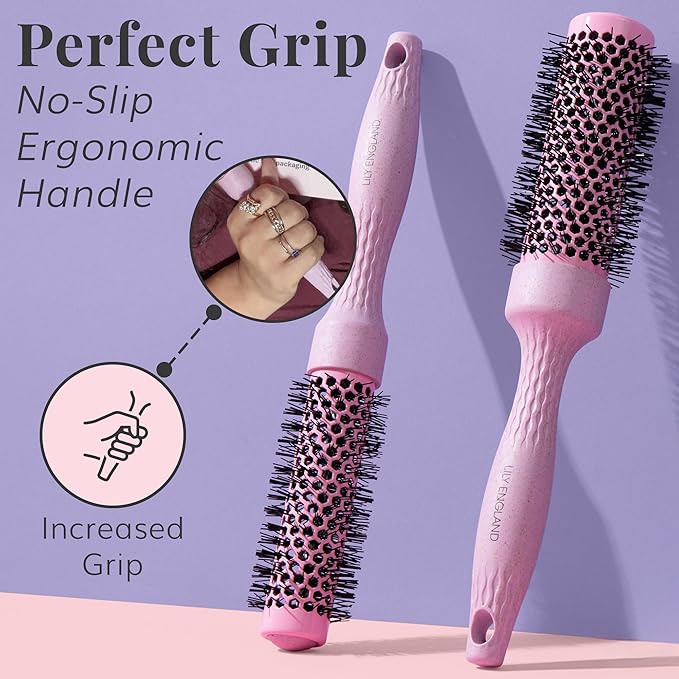 Lily England Round Blow Dry Brush Set for Women - Perfect for Voluminous Blowouts - Ceramic Ionic Technology - Luxury Gift for Her (Pink)