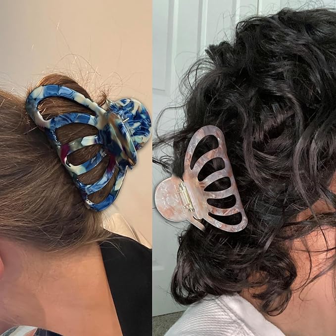 Fashion Tortoise Hair Clips for Women Resin Medium Hair Claw Clip for Fine Hair Non Slip Grip Hair Jaw Clips 2PCS in Set (Royalblue&Pink)