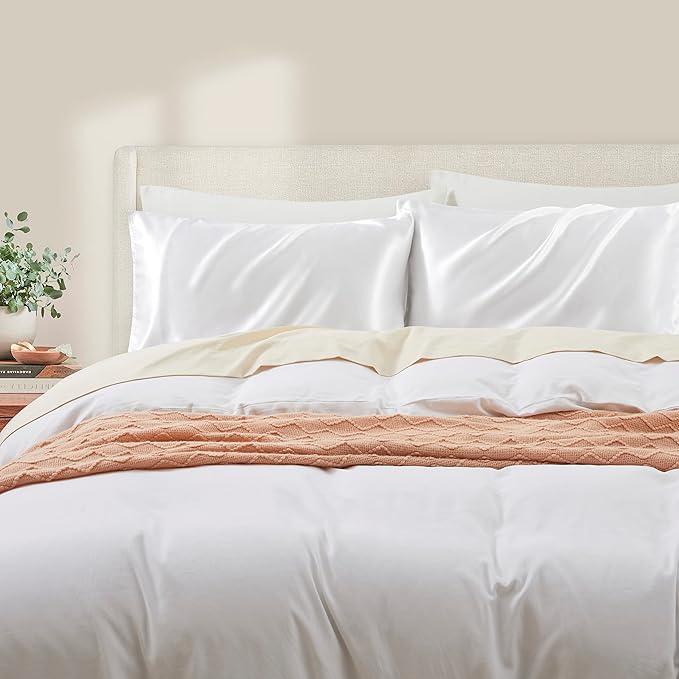 King Size Satin Pillowcase Set of 2 with Envelope Closure,White Silk Pillowcase for Hair and Skin (20x36)