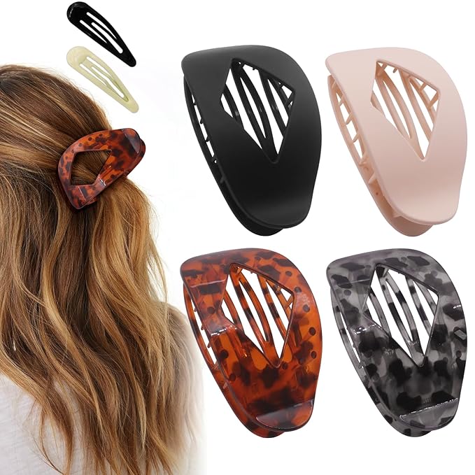 4 PCS Duckbill Flat Hair Clips - Elegant Flat Claw Clips for Women and Girls - Strong Hold Grip French Hair Clips for Thick Thin Hair - Stylish Medium Classic Accessories Hair Barrettes (4PCS-Color-4)