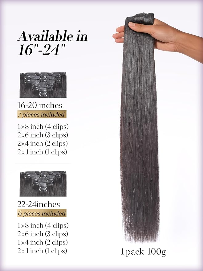 LUVME 0.59mm Zero Trace Invisible Clip in Hair Extensions, Silky Straight 7 Pcs 100g 18 Inch, 100% Real Human Hair Clip Ins, Seamless Invisible Weft with Soft Silky Movement for Work & Travel