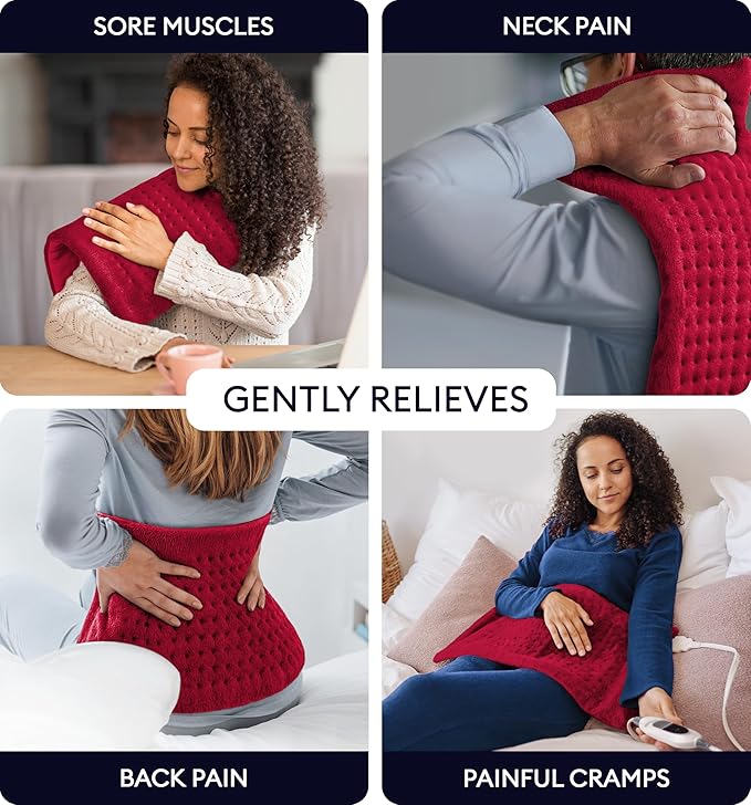 GENIANI XL Electric Heating Pad for Back Pain & Cramps Relief, Electric Throw, Birthday Christmas Gifts for Women, Auto Shut Off, Machine Washable, Heat Pad for Neck & Shoulder, Viva Magenta 12'‘×24’’
