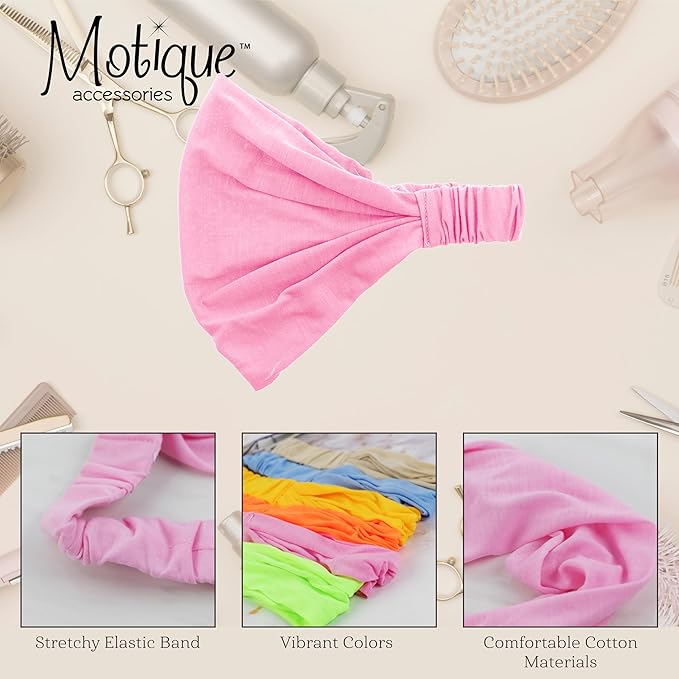 Motique Accessories Pink Wide Cotton Head Band Solid Boho Yoga Style Soft Hairband for Women