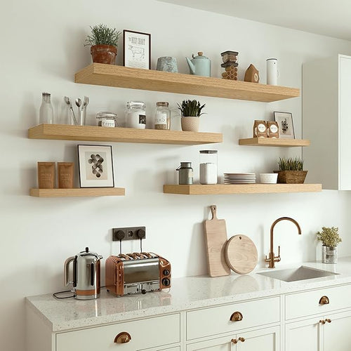 10 inches Deep Floating Shelves 36 inch Long, Large Oak Wall Shelves Heavy Duty 70 lbs for Bedroom, Bathroom, Living Room, Kitchen, Office, Modern Shelf Home Decor with Invisible Bracket