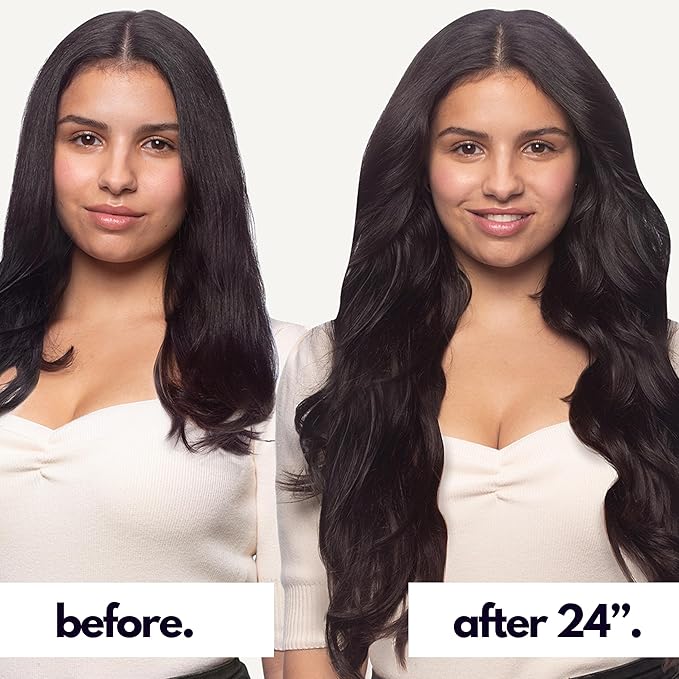 Irresistible Me Real Human Hair Extensions Clip Ins – 100% Human Hair Clip In Extensions for Length & Volume – Invisible Extension – Heat Resistant & Dyeable – Natural Black, 20 Inches
