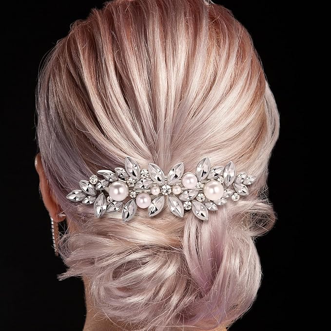 Geyoga 6 Pieces Vintage Hair Barrettes for Women Retro Flower French Pearl Crystal Rhinestones Clips Hair Pins for Women Styling Accessories(Stylish Style)