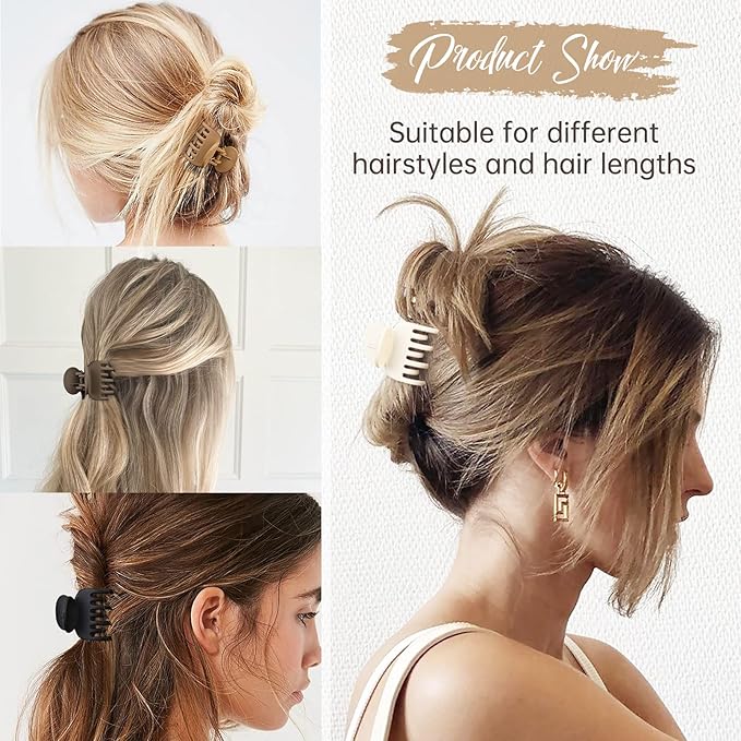 DEEKA Double Row Teeth Hair Clips Small Claw Clips for Thin Hair 4 Pack 1.6" Medium Matte Non-slip Short Hair Accessories for Women and Girls