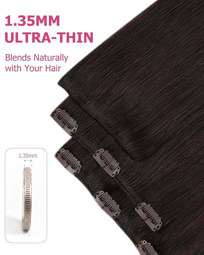 YoungSee 150G Hair Extensions Clip ins Brown Straight Long Hair Clip in Extensions Dark Brown Clip in Hair Extensions Human Hair for Natural Look 22Inch 7Pcs