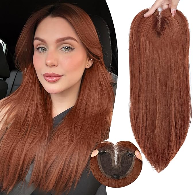 Copper Synthetic Hair Toppers for Women with Thinning 3D 360° Cover Clip in Wispy Bangs Upgraded Adjustable Bandage 24 Inch Long Layered