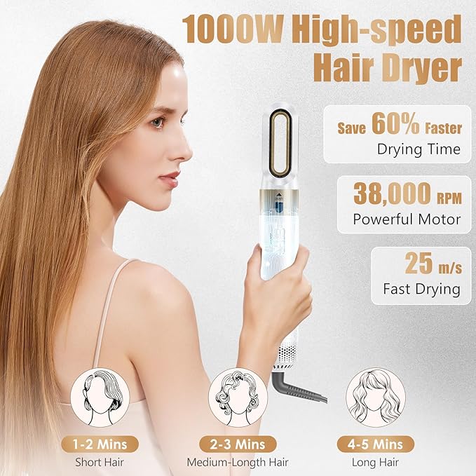 5 in 1 Hot Air Brush, Blow Dryer Brush & Auto Air Curling Wrap Hair Styler, 1000W Professional Hair Styling Tools Negative Ion Hair Dryer Brush for Drying, Curling, Straightening & Styling