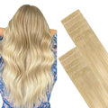 GOO GOO Invisi Edge Tape in Hair Extensions Human Hair, 18AT60A Pearl Ash Blonde Highlights, 10pcs 20inch 30g, Virgin Remy Hair, Seamless Injected Tape, Natural Look