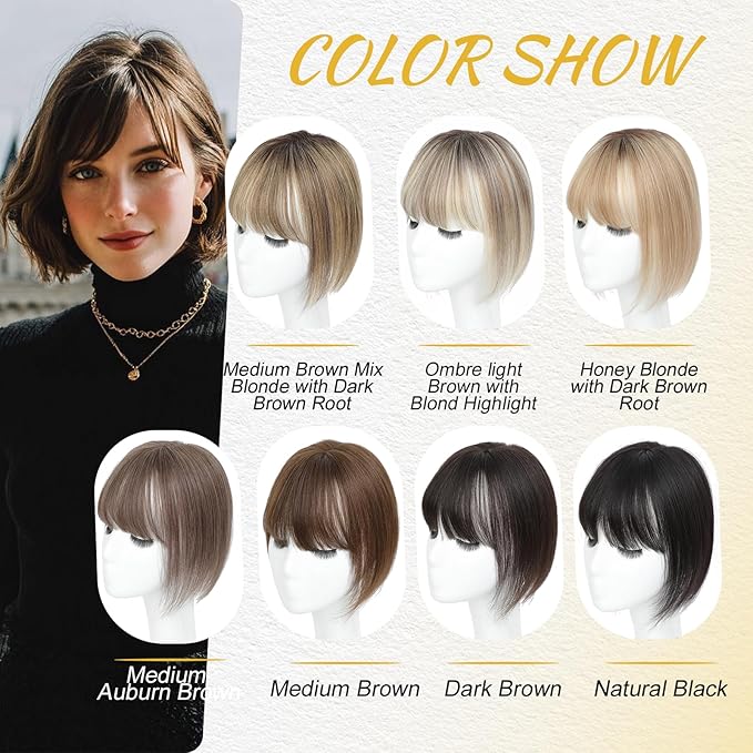 Hair Toppers for Women Real Human Hair Toppers for Women with Thinning Hairs Clip in Bangs 10 inch Swiss Base Hairpieces Loss Cover(Medium Brown to Creamy Iced Blone)#4T1016