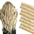 GOO GOO Invisi Edge Tape in Hair Extensions Human Hair, 18D/22F Dirty Blonde Highlights10pcs injected with 10pcs classical tape ins, 18inch 50g, Virgin Remy Hair, Natural Look