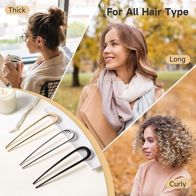 3 PCS French Hair Pins for Women - French Twist and Buns, Elegant Gold Hair Accessories
