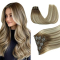PINKPEARL Clip in Human Hair Extensions #3/8/22 Balayage Walnut Brown to Ash Brown and Golden Blonde Clip in Hair Extensions Real Human Hair 7pcs 120g 20inch Human Hair Extensios Clip ins(#3/8/22-20)