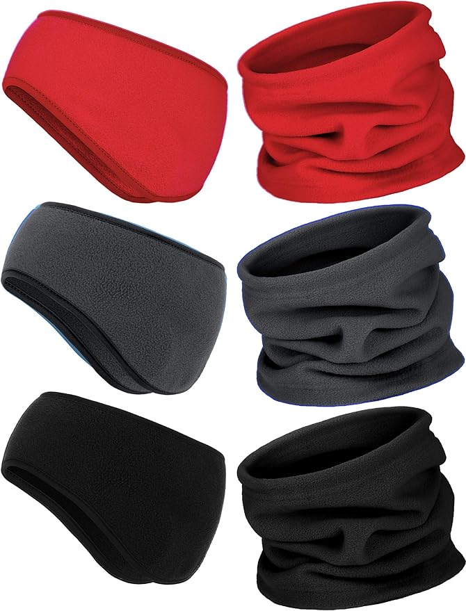 BBTO 6 Pieces Fleece Ear Warmers Headband Winter Neck Gaiter