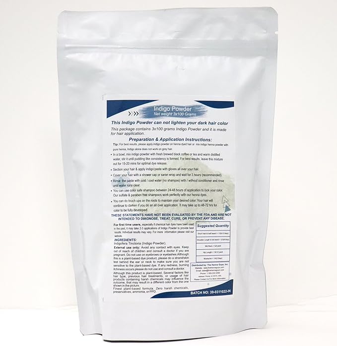 Henna Hair & Beard Dye - All Natural & Plant-based (3 Pack, Indigo Powder)