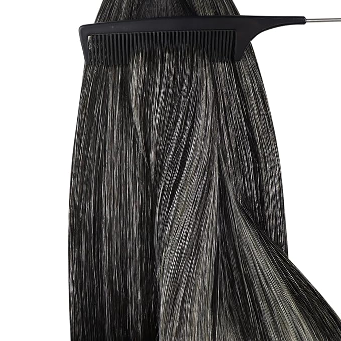 YoungSee Nano Ring Hair Extensions Black Ombre Nano Hair Extensions Ombre Black to Silver for Prom 50s 50g 18in