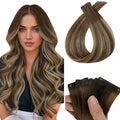 Full Shine Human Hair Tape in with Holes Color Medium Brown to Blonde and Medium Brown Seamless Tape in Hair Extensions Invisible PU Tape in Extensions Remy Hair Seamless 20INCH 20PCS 50G