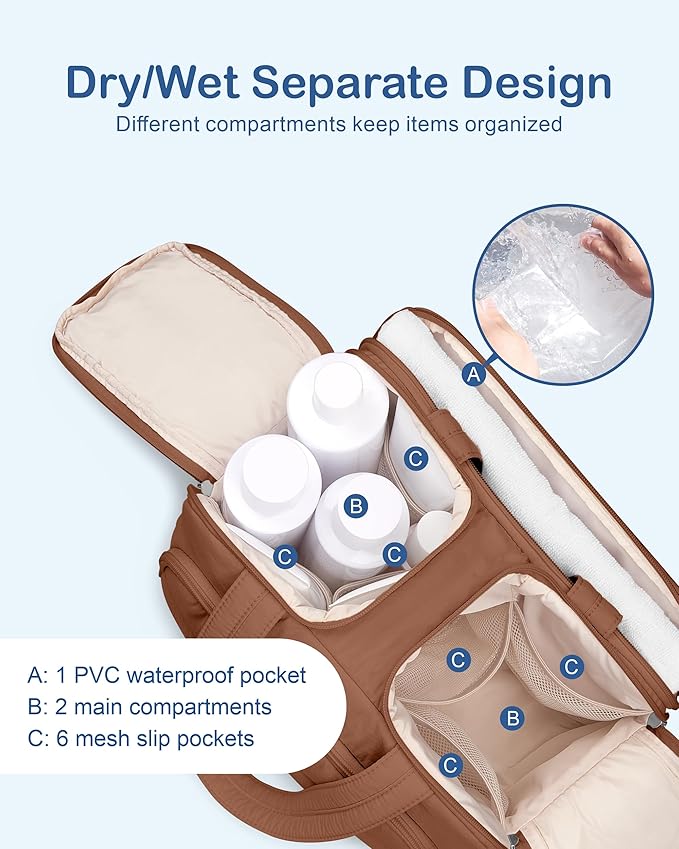 TOPDesign Travel Toiletry Bag for Women, Puffer Large Toiletry Bag, Lightweight Cosmetic Makeup Organizer with Handle for Traveling, Accessories, Essentials, Toiletries (Brown)