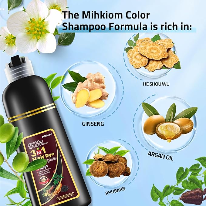 Hair Dye Shampoo 3 in 1 for Women & Men, Wine Red Hair Color Shampoo Refresh Hair Only 20 Mins - Natural Plant - Champu Para Pintar el Pelo