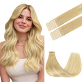 GOO GOO Tape in Hair Extensions Human Hair, 18AT60A Pearl Ash Blonde Highlights, 18inch 25g 10pcs, Skin Weft Seamless Invisible, Silky Straight with Thick Ends, Remy Human Hair