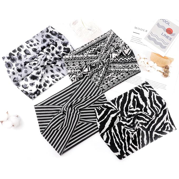DRESHOW 4 Pack Turban Headbands for Women Wide Vintage Head Wraps Knotted Cute Hair Band Accessories