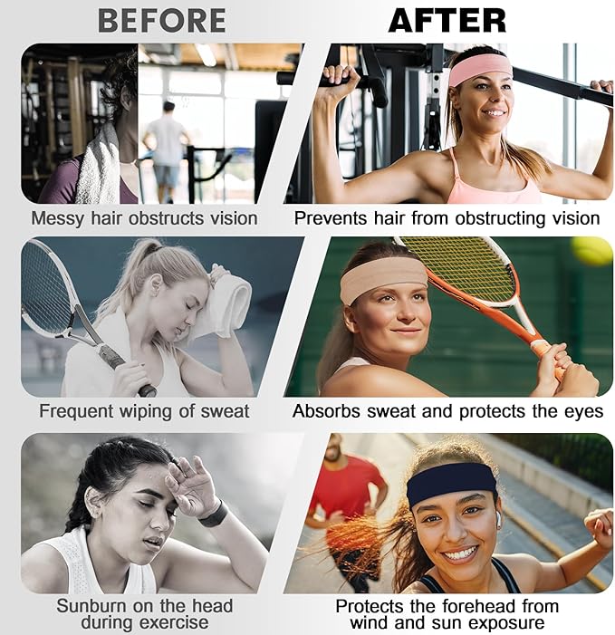 10 PCS Headbands for Women - Fashion Non Slip Cotton Headbands for Women and Men Perfect for Sports and Outdoor Activities in Summer,Including Running, Yoga, Cycling, Gym Workouts